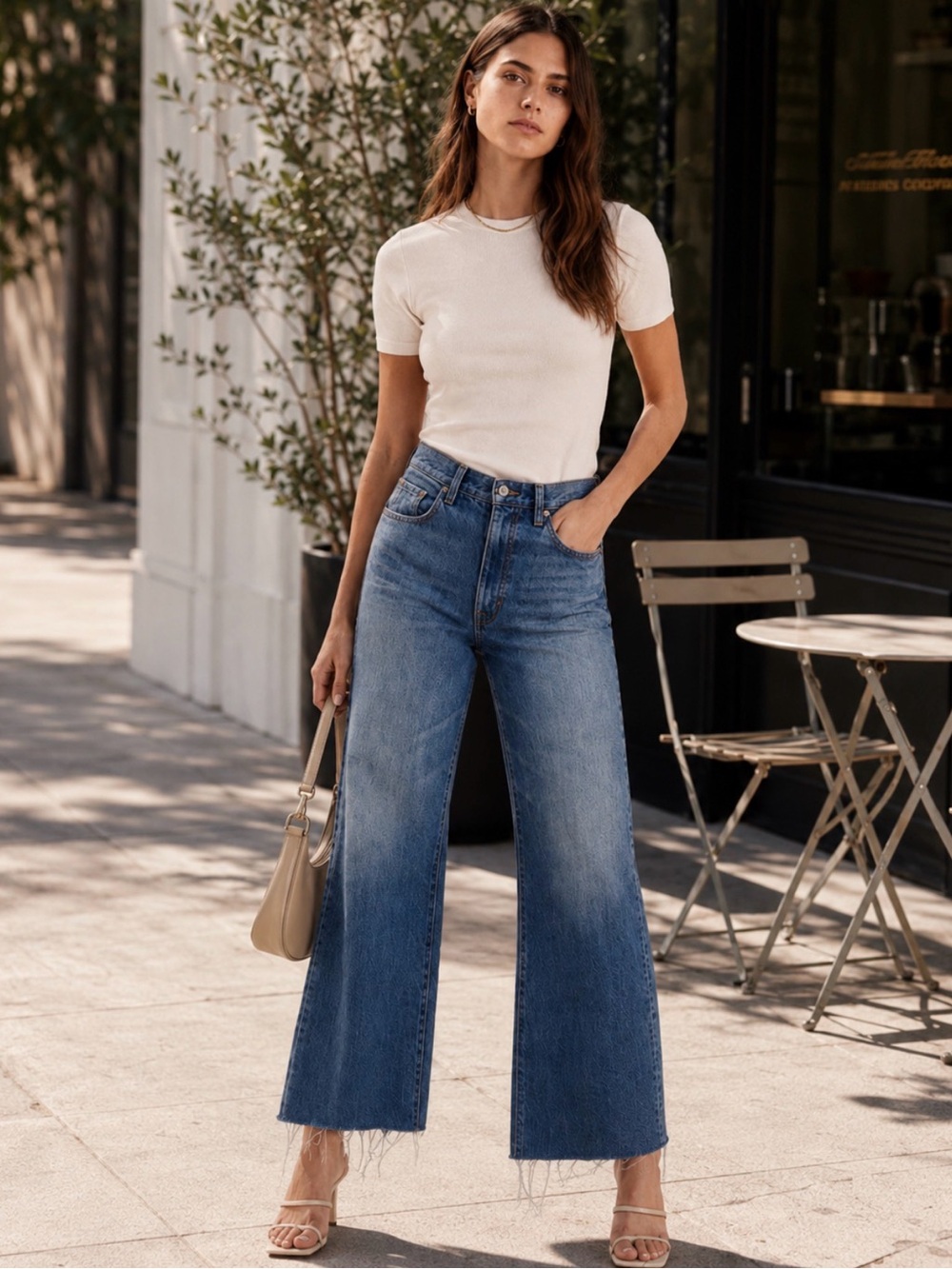 SLVRLAKE High Rise Wide Leg Raw Hem Jeans Size 27 Light Wash Designer Denim
